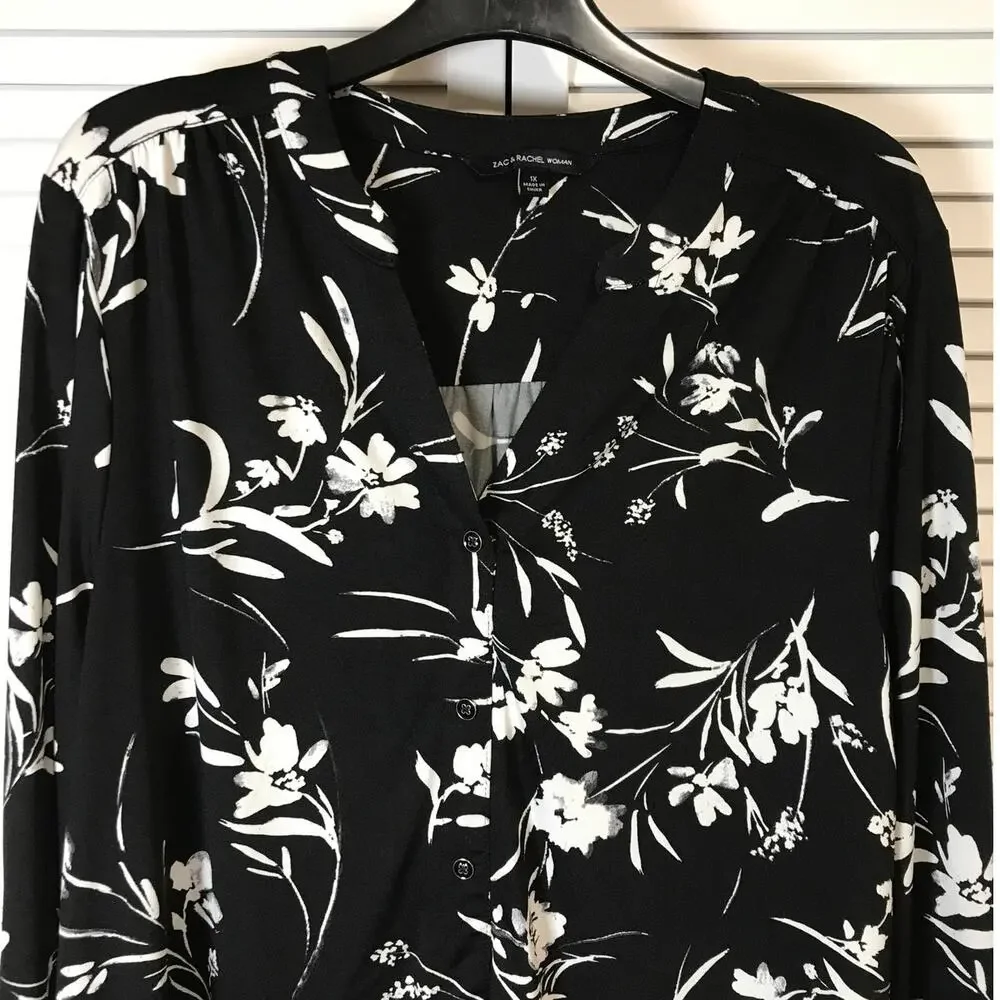 Zac & Rachel Floral V-neck Long Sleeve Blouse 1X - Picture 6 of 7